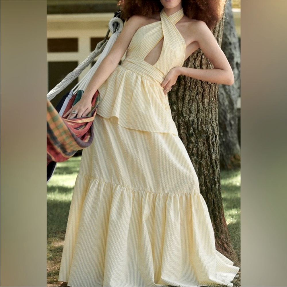 NWT Choosy Yellow Gingham Peplum Halter Maxi Dress Size 2